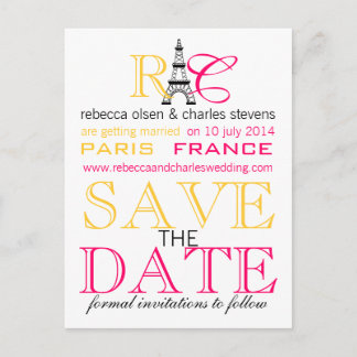 De Eiffeltoren van Parijs: Save the Date Briefkaar Aankondigingskaart