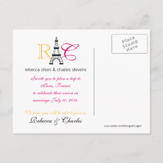 De Eiffeltoren van Parijs: Save the Date Briefkaar Aankondigingskaart (Achterkant)