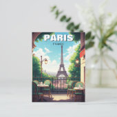 De Eiffeltoren van Parijs vanaf een café-Briefkaar Briefkaart (Staand voorkant)