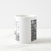 De eigenaar van de boekwinkel neemt stappen van bo koffiemok (Center)