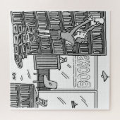 De eigenaar van de boekwinkel neemt stappen van bo legpuzzel (Horizontaal)