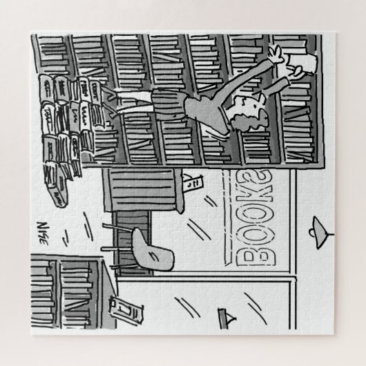 De eigenaar van de boekwinkel neemt stappen van bo legpuzzel (Horizontaal)