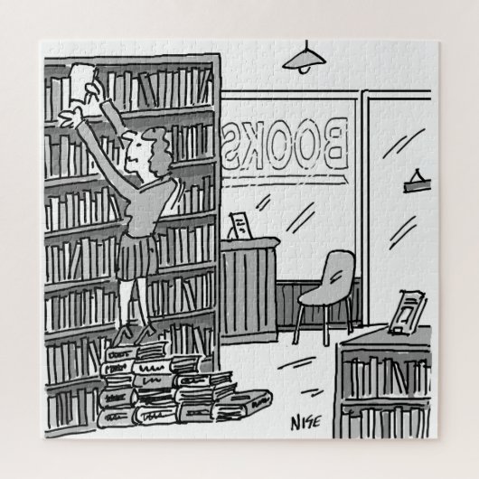 De eigenaar van de boekwinkel neemt stappen van bo legpuzzel (Verticaal)