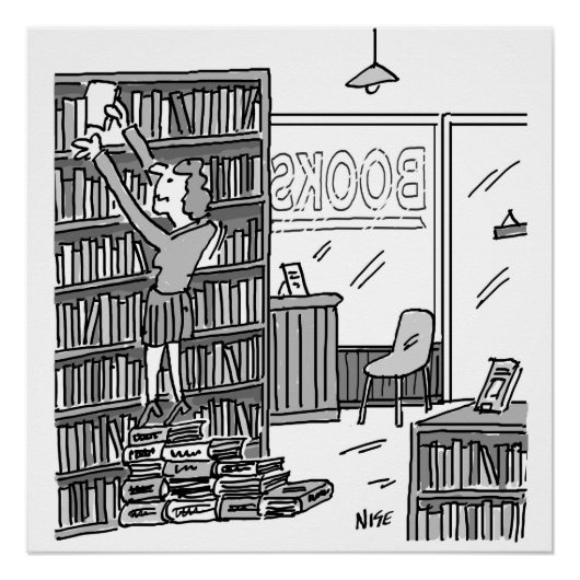 De eigenaar van de boekwinkel neemt stappen van bo perfect poster (Voorkant)