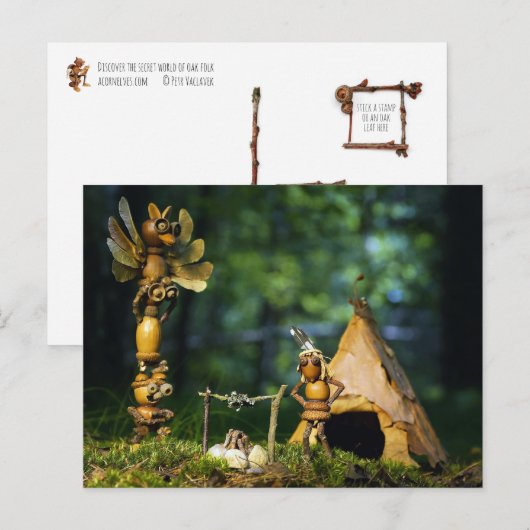 De eikelelfen spelen Indiaas. Zomercamping Briefkaart (Voorkant / Achterkant)