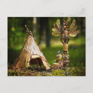 De eikelelfen spelen Indiaas. Zomercamping Briefkaart