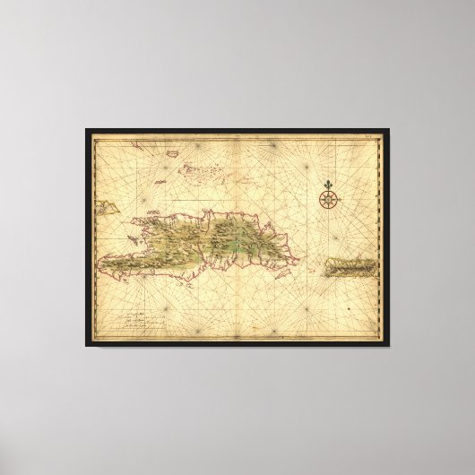 de eilanden Hispaniola en Puerto Rico (kaart 1639) Canvas Afdruk (Voorkant)
