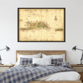 de eilanden Hispaniola en Puerto Rico (kaart 1639) Canvas Afdruk (Insitu (Slaapkamer))