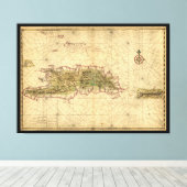 de eilanden Hispaniola en Puerto Rico (kaart 1639) Canvas Afdruk (Insitu (Houten vloer))