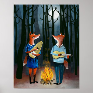 De Eine Kleine Foxmusik - Cute Foxes spelen muziek Poster