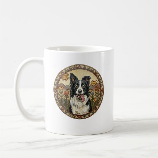 De Einstein van de heide: Border Collie Folk Art Koffiemok (Links)