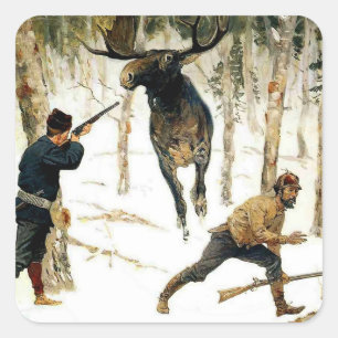 De elandjacht door Frederic Remington Vierkante Sticker