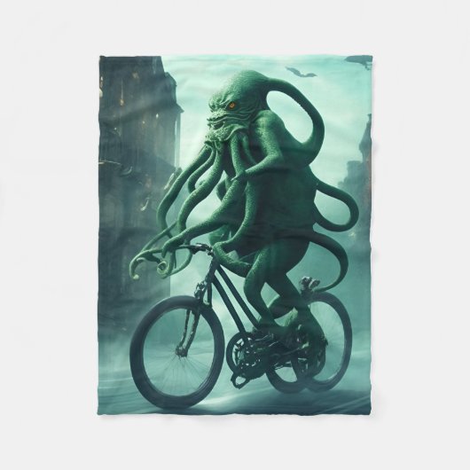 De Eldritch Fietser: Cthulhu rijdt op de fiets Fleece Deken (Voorkant)