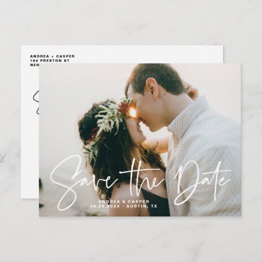 De Elegant Drawn Overlay Foto slaat de datum op Aankondigingskaart (Voorkant / Achterkant)