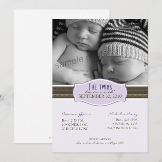 De elegante Aankondiging van de Geboorte van (Voorkant / Achterkant)