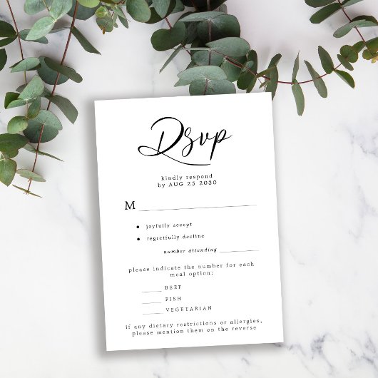 De elegante eenvoudige maaltijdopties voor budgetb RSVP kaartje