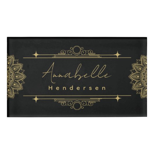 De elegante gouden & zwarte naamtag naambadge (Voorkant)