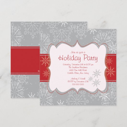 De elegante Grijze & Rode Partij van de Vakantie Kaart (Voorkant / Achterkant)