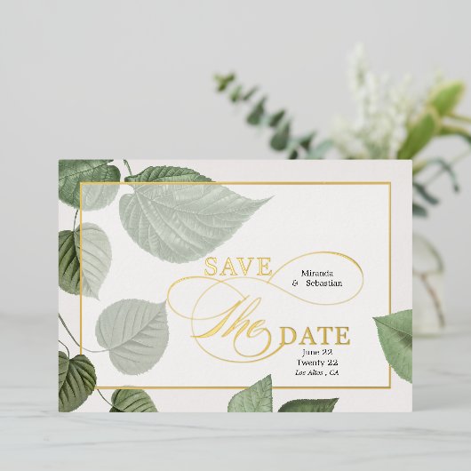 De elegante Lente verlaat sparen de Datum Folie Uitnodiging (Staand Voorkant)