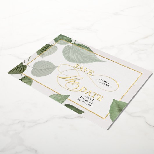 De elegante Lente verlaat sparen de Datum Folie Uitnodiging (Gedraaid)