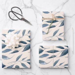 De elegante moderne Waterverf laat patroonblauw va Inpakpapier Vel