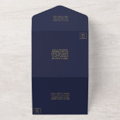 De Elegante Navy & Gouden Bloemen Bruiloft Collect All In One Uitnodiging (Buitenkant)