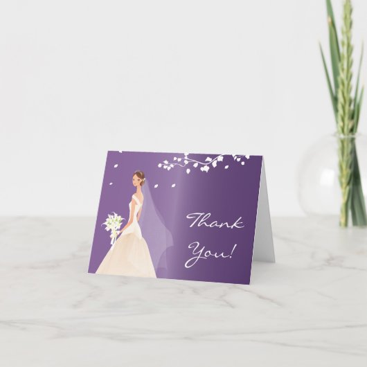 De elegante Paarse Bruid dankt u nota neemt van Bedankkaart (Voorkant)
