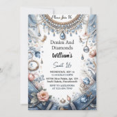 De elegante parel Bling Denim en diamanten Sweet 1 Kaart (Voorkant)