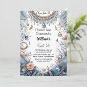 De elegante parel Bling Denim en diamanten Sweet 1 Kaart (Staand voorkant)