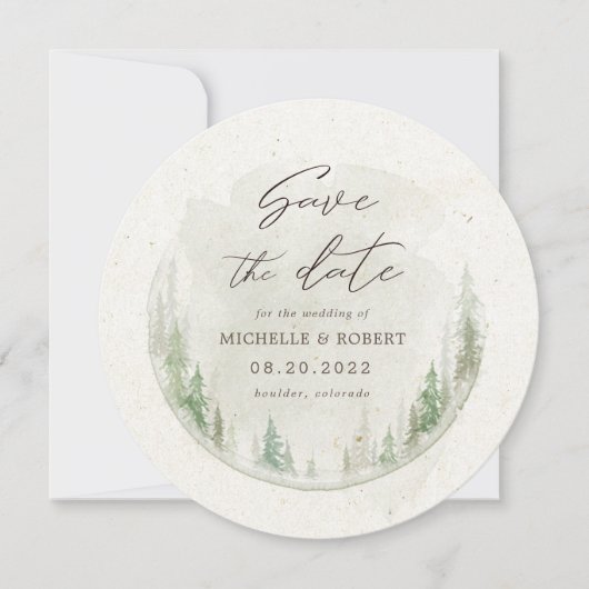 De elegante rode dennenbomen foto bewaren de datum kaart (Voorkant)