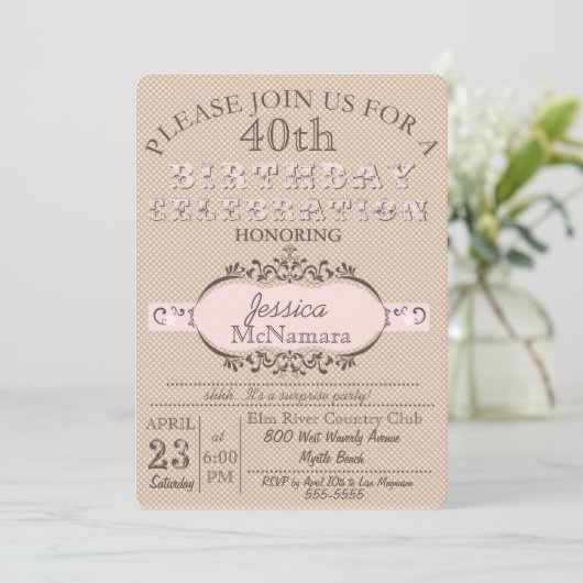 De elegante Roze Uitnodiging van de Verjaardag van (Staand voorkant)