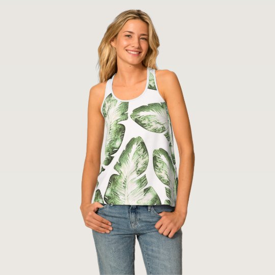 De elegante Witte Groene Tropische Druk van het Tanktop