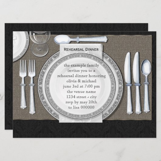 De elegante Zwarte Uitnodigingen van het Diner van (Voorkant / Achterkant)