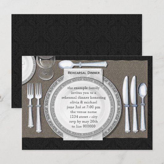 De elegante Zwarte Uitnodigingen van het Diner van (Voorkant / Achterkant)