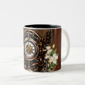 De elegantie van Steampunk Floral Magic Tweekleurige Koffiemok (Voorkant rechts)