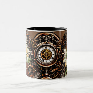 De elegantie van Steampunk Floral Magic Tweekleurige Koffiemok