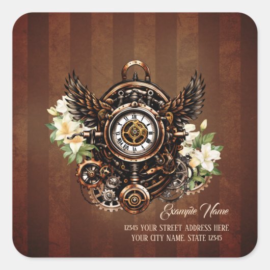 De elegantie van Steampunk Floral Magic Vierkante Sticker (Voorkant)