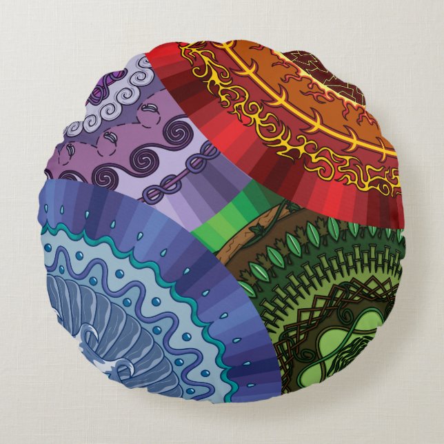 De Elementen Mandalas Ronde Kussen (Voorkant)