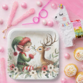 De elf en het rendier papieren bordje (Feest)