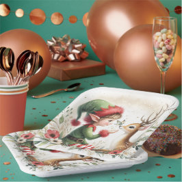 De elf en het rendier papieren bordje