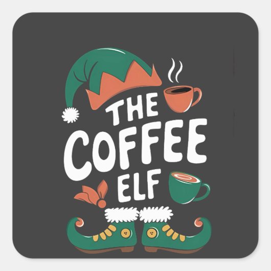 De Elf Koffie Grappige Kerst Elf Koffie Liefhebber Vierkante Sticker (Voorkant)