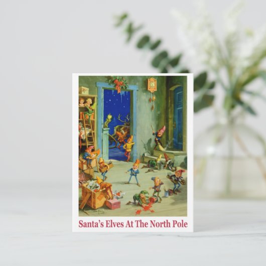 De Elf van de kerstman Bezig bij de Arctica Feestdagenkaart (Staand voorkant)