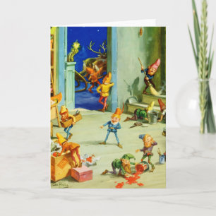 De Elf van de kerstman Bezig op Zijn Workshop van Feestdagen Kaart