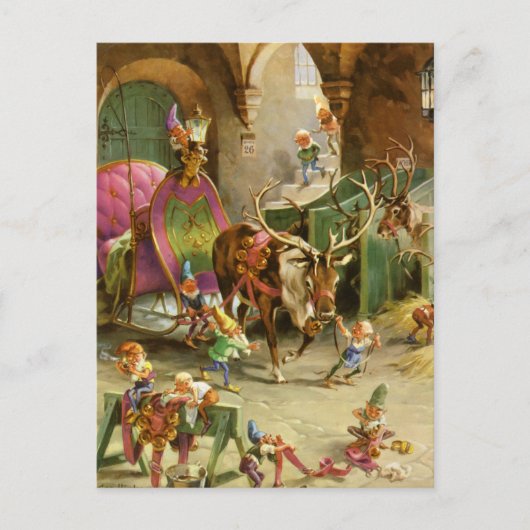 De Elfen van de Kerstman in zijn Noordpool Worksho Feestdagenkaart (Voorkant)