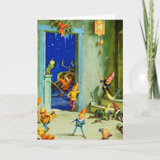 De elfen van de Kerstman in zijn werkplaats op de  Feestdagen Kaart (Voorkant)