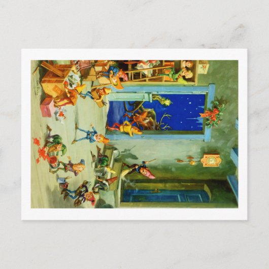 De elfen van de Kerstman zijn druk in zijn werkpla Feestdagenkaart (Voorkant)