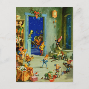 De elven van de Kerstman in zijn Workshop op kerst Feestdagenkaart