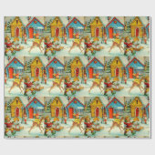 De elven van de nostalgische kerstman op de Noordp Cadeaupapier (Vlak)