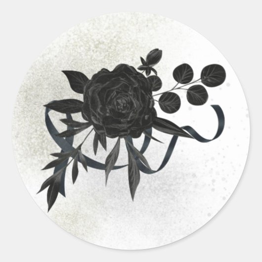 DE | EN | FR | Trauersiegel - Schwarze Rose Ronde Sticker (Voorkant)