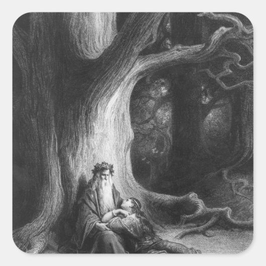 De Enchanter Merlin en de Fairy Vivien Vierkante Sticker (Voorkant)